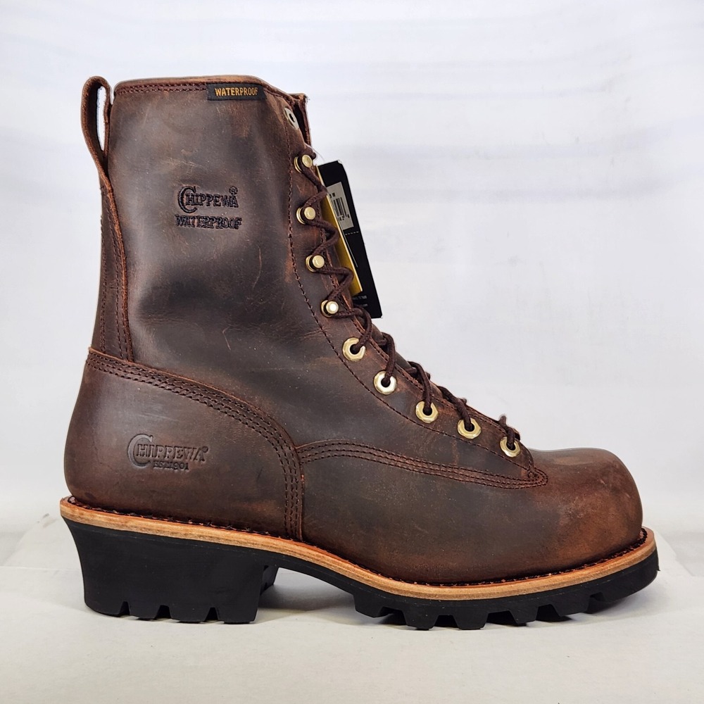 Chippewa Logger Boots Mens Size 12 WIDE Brown Leather Waterproof Steel Toe 73103